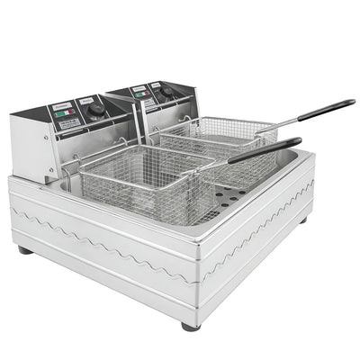 Friteuză Electrică Profesională Dublă AT Performance AT-82, 12L (2×6L, 5000W, Inox)
