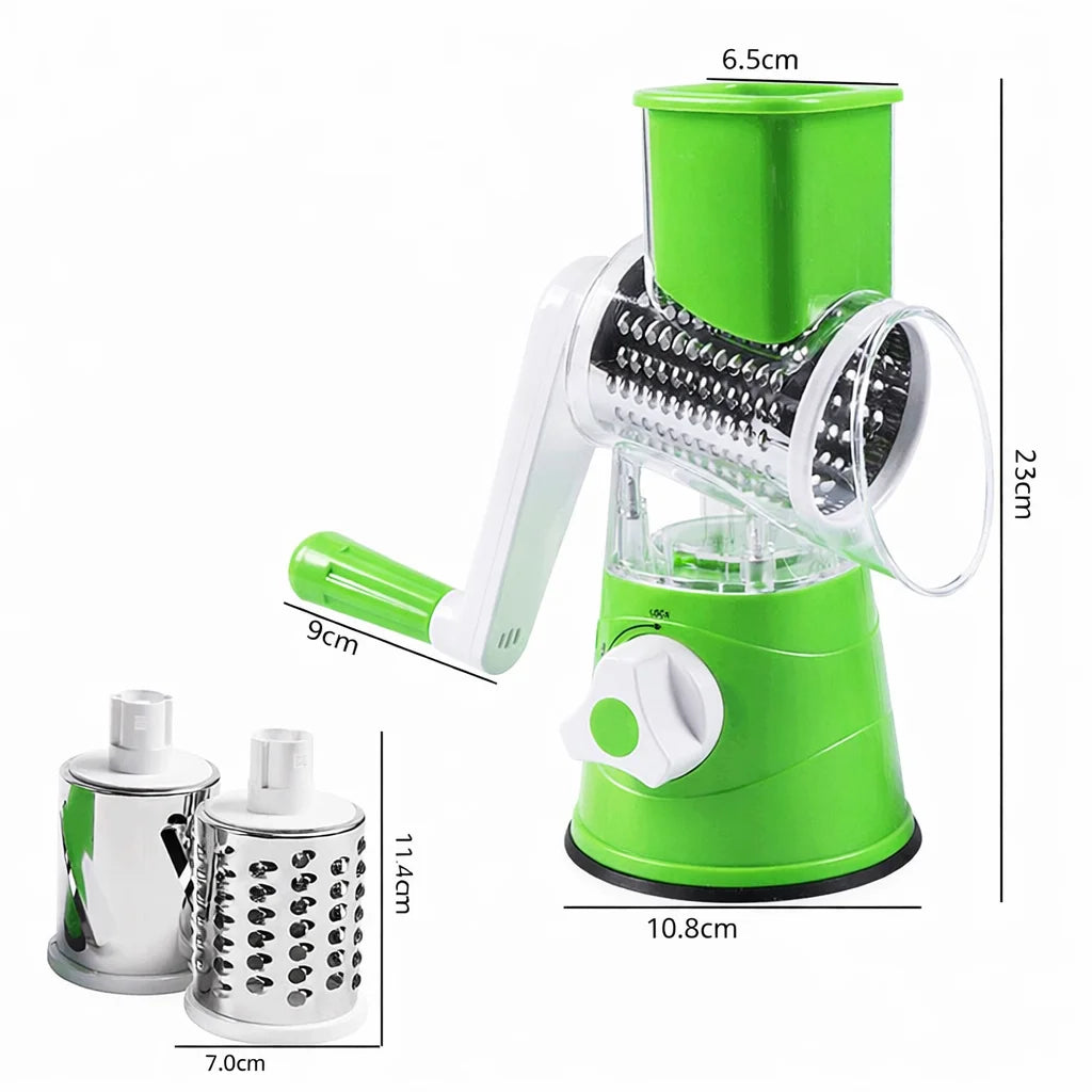 Razatoare Manuala AT PERFORMANCE®, cu 3 Lame Rotative din Inox, pentru Legume, Branzeturi, Nuci, Verde.