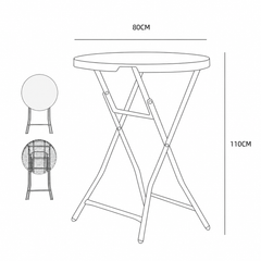 Masă Înaltă Pliabilă AT PERFORMANCE® AT-2061, Ø80 cm, 110 cm Înălțime, Husă Elastică Inclusă, Cadru Metalic