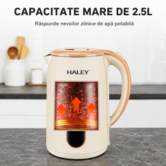 Fierbător Electric HALEY HY-8915, 2,5L, 2000W, Inox SUS 304, Bază Rotativă 360°, Oprire Automată, Protecție Fierbere Fără Apă