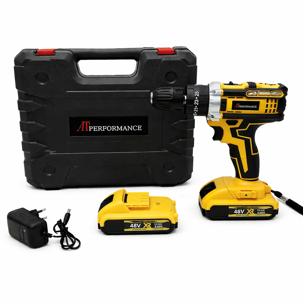Mașină de Găurit și Înșurubat cu Acumulator 48V, 2 Baterii Li-Ion, Set Accesorii Complet, Valiză Transport