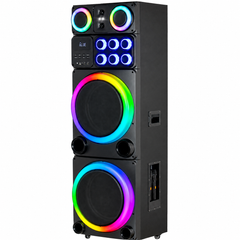 AT PERFORMANCE® Boxă Portabilă Karaoke 2250W PMPO, 2 x 15", Bluetooth, 2 Microfoane Wireless, RGB LED