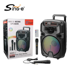 Boxă Portabilă Karaoke Sing-e ZQS12149, 12 Inch, 50W, Bluetooth 5.3, Acumulator 3000mAh, RGB LED, USB/TF/FM, 2 Microfoane Incluse, Telecomandă