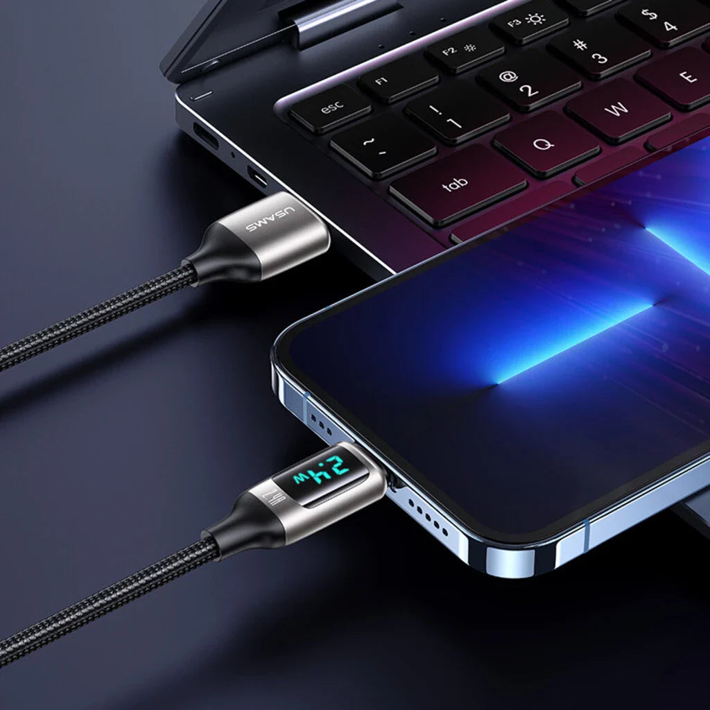 Cablu de Încărcare și Transfer Date USAMS cu Display Digital LED, 1.2m, 2.4A, 12W