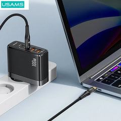 Cablu de Date &amp; Încărcare Rapidă USAMS Shadow Series, USB-C la USB-C, 100W PD, Display Digital LED, Nylon Împletit, 1.2m