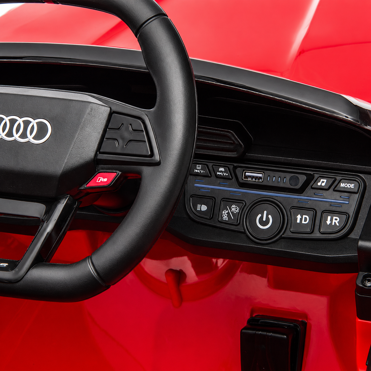 Mașinuță Electrică Pentru Copii KIDOO Audi RS 3 Sportback 2025, Licență Oficială Audi, 12V 4.5Ah, Telecomandă 2.4G, 3 Viteze, Bluetooth, USB, Lumini LED, Alb