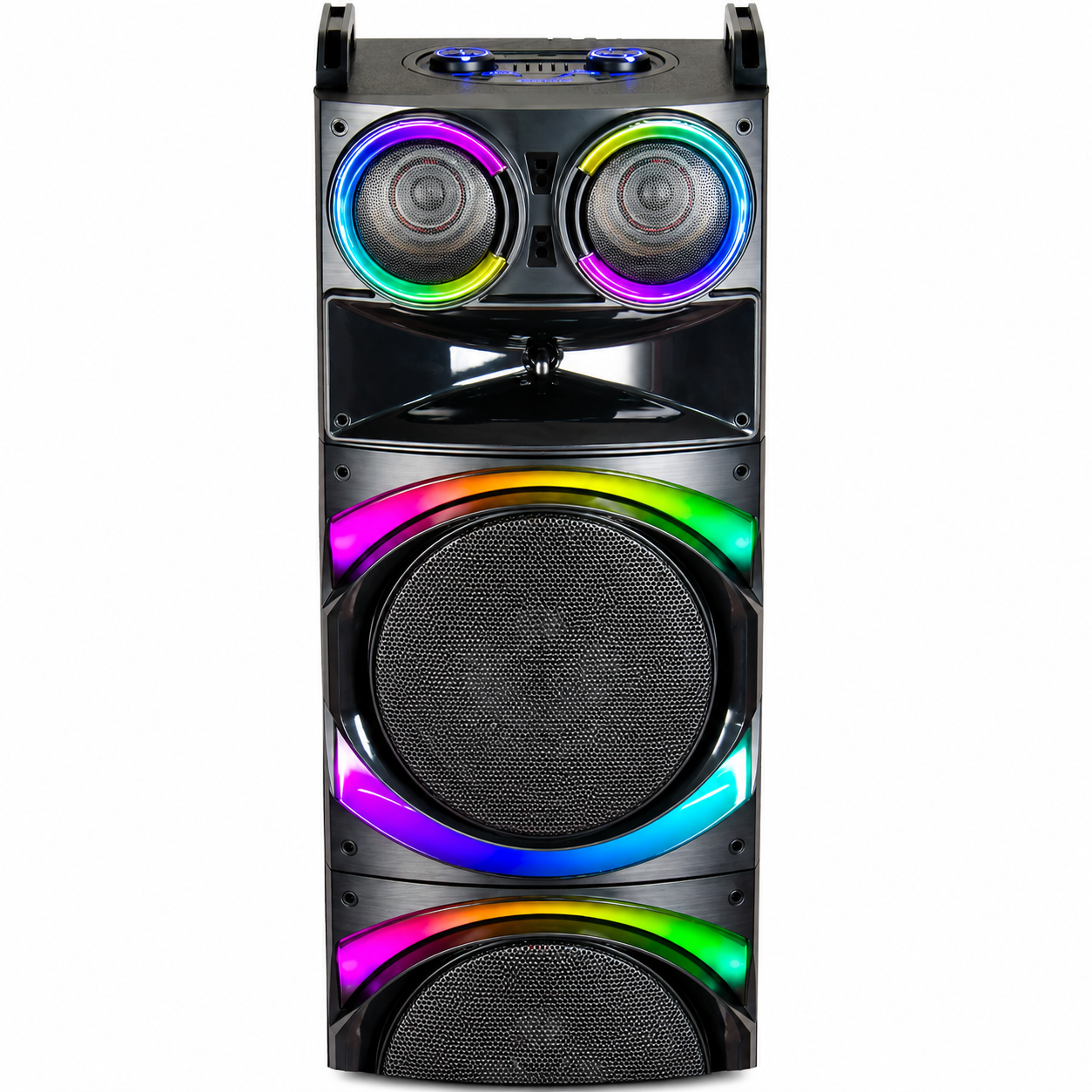 Boxă Karaoke AT PERFORMANCE® Portabilă 21200W PMPO, 2 x 12", Bluetooth, 2 Microfoane Wireless, RGB LED