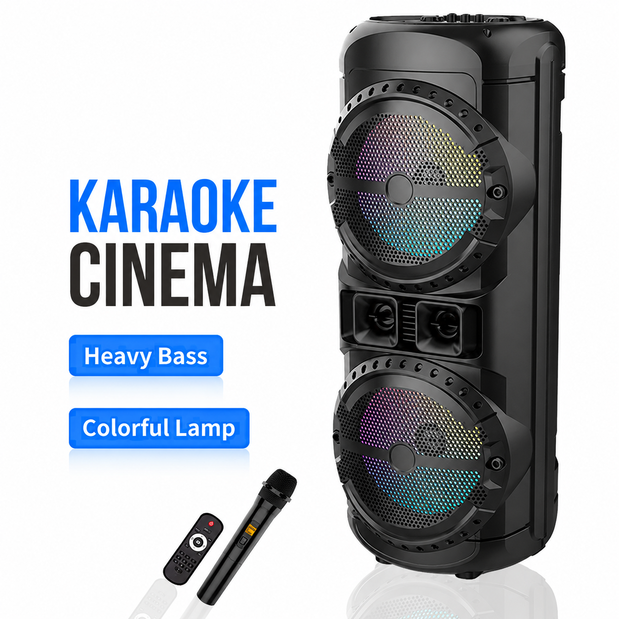 Boxă Portabilă Karaoke Sing-e ZQS12201, Bluetooth, Dual 12", Microfon Wireless Inclus, LED RGB, USB/TF/AUX, Radio FM, Acumulator Reîncărcabil