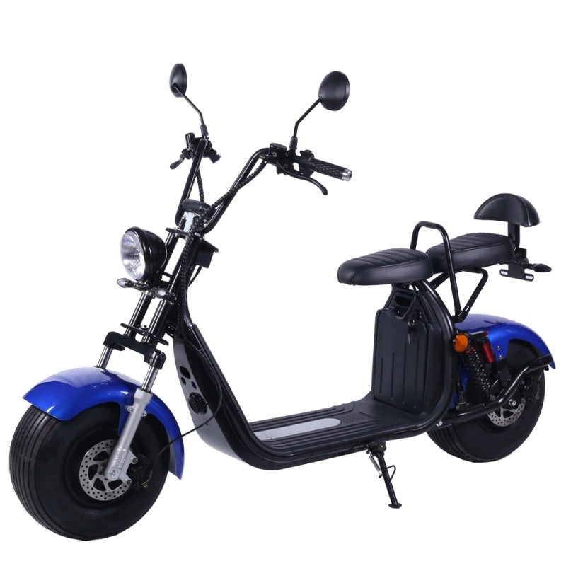 Scuter Electric 2 Persoane, Viteză Limitată 25 km/h – Fără Permis, Viteza maxima 45 km/h, Autonomie 90 km, Motor 1500W, 2X Baterie 20Ah, Suspensie Hidraulică, COC Inclus