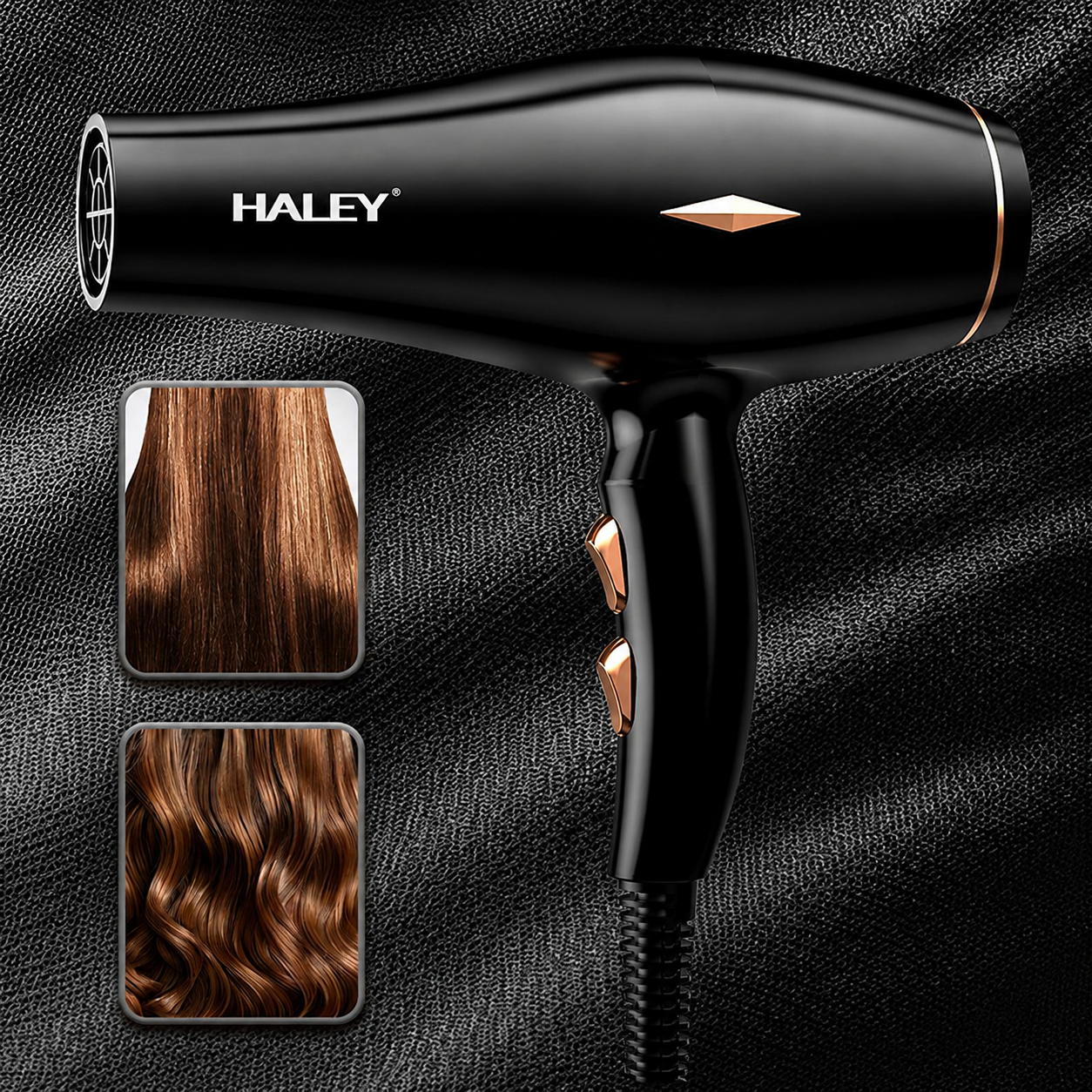 Uscător De Păr Profesional Haley HY-4031, 2200W, 3 Trepte De Temperatură, Control Inteligent Al Temperaturii, Concentrator De Aer, Filtru Detașabil, Negru
