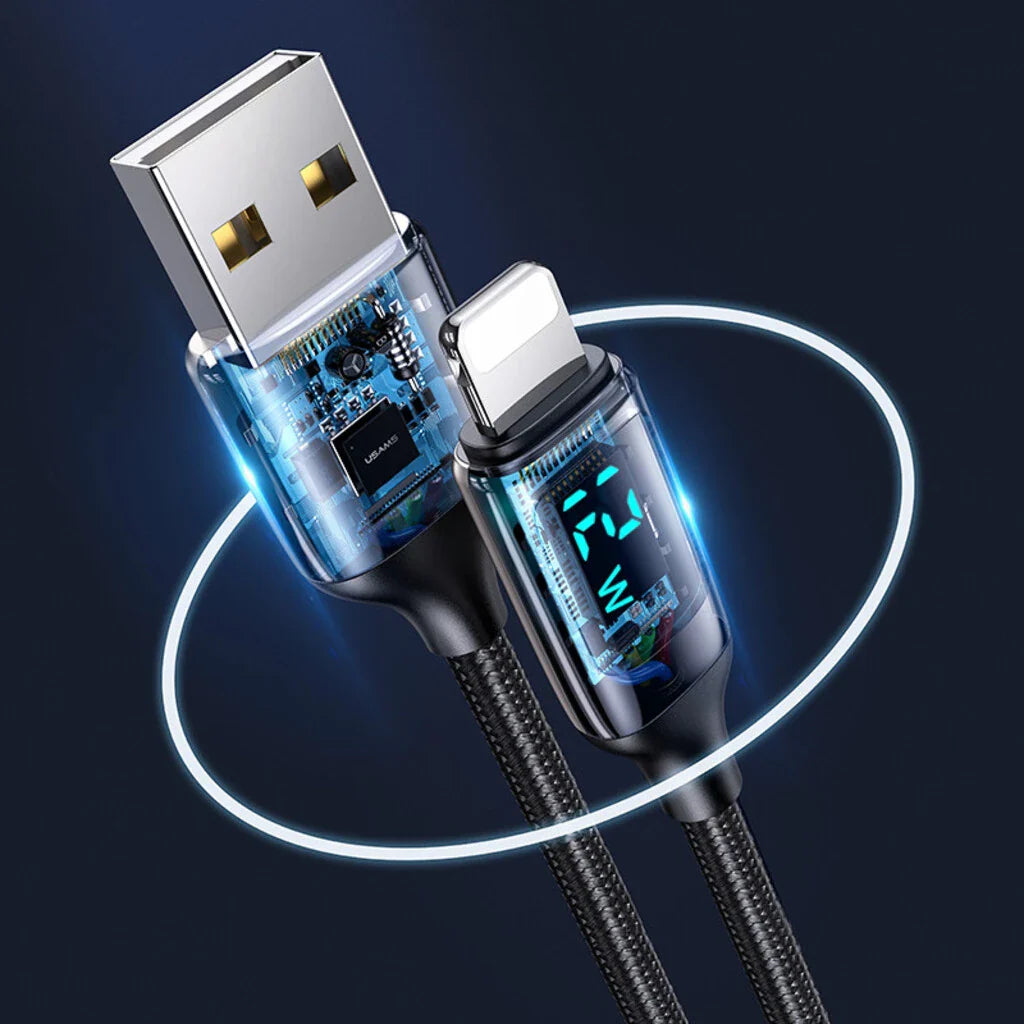 Cablu de Încărcare și Transfer Date USAMS cu Display Digital LED, 1.2m, 2.4A, 12W