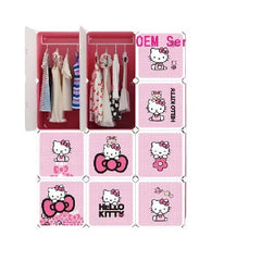 Dulap modular pentru copii, roz, AT PERFORMANCE®, 12 rafturi, durabil, 110X37X147 cm, Hello Kitty