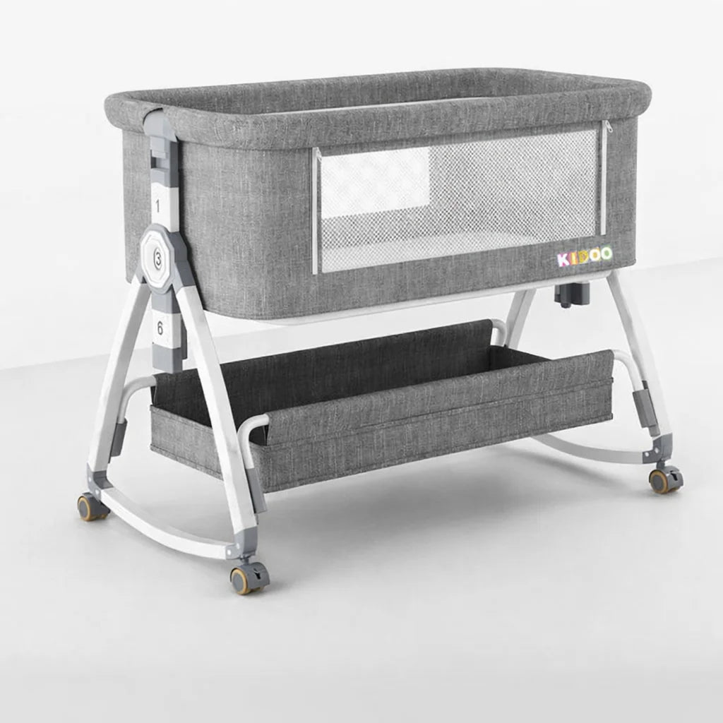 Pat portabil pentru bebeluși AT PERFORMANCE® 3 în 1 cu saltea confortabilă, înălțime reglabilă, roți și pliere ușoară – ideal pentru nou-născuți, gri