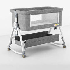 Pat portabil pentru bebeluși AT PERFORMANCE® 3 în 1 cu saltea confortabilă, înălțime reglabilă, roți și pliere ușoară – ideal pentru nou-născuți, gri
