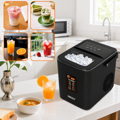 Mașină de Gheață Haley HY-6102, 100W, 12 Kg/24h, 9 Cuburi/Ciclu, Rezervor 1.8L, 2 Dimensiuni Gheață, Producție Continuă, Negru