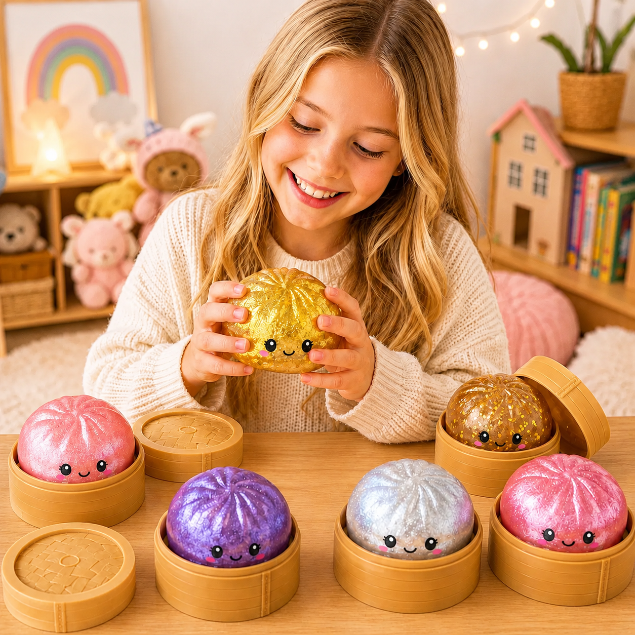 Jucărie Antistres Squishy Dumpling AT PERFORMANCE®, 10 cm, Gălușcă Moale din Silicon, cu Cutie și Culoare Surpriză