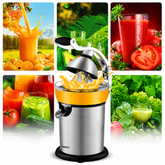 Storcător Electric pentru Citrice Haley HY-2954, 800W, Recipient 400 ml, Sistem cu Pârghie, Carcasă Inox, Randament Ridicat, Argintiu