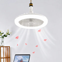 Ventilator de Tavan cu LED și Telecomandă E27 – Bec Ventilator 2 în 1, 3 Trepte de Lumină, 3 Viteze, Economie de Energie, Alb