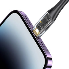 Cablu de încărcare USAMS USB-C – Lightning PD 20W, afișaj digital, design transparent, 1,2 m