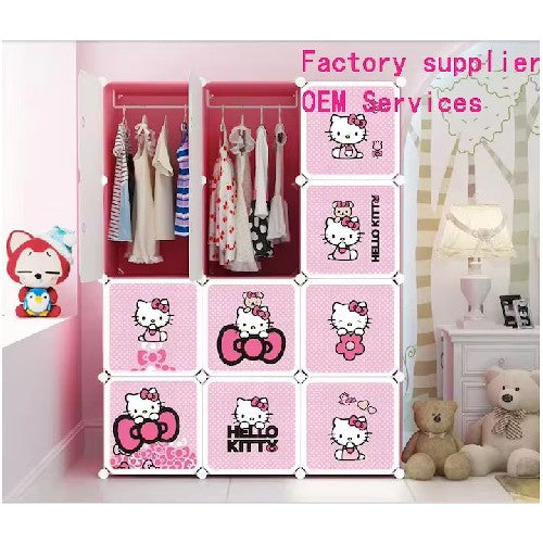 Dulap modular pentru copii, roz, AT PERFORMANCE®, 12 rafturi, durabil, 110X37X147 cm, Hello Kitty