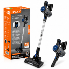 Aspirator Vertical Fără Fir 2 în 1 HALEY HY-3913, 300W, Acumulator Li-Ion 22.2V 2200mAh, Autonomie până la 35 min, Recipient 1L, Perie LED, Negru/Argintiu