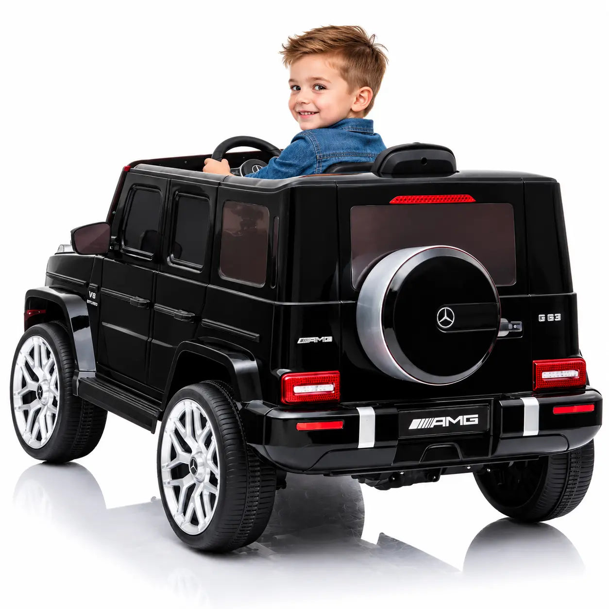 Mașinuță Electrică KIDOO pentru Copii Mercedes-Benz AMG G63, Licență Oficială, 12V, 2 Motoare x 30W, Telecomandă Parentală 2.4G, Bluetooth, USB, Radio FM, Faruri LED, Suspensii, Centură de Siguranță, 3–5 km/h, 105 x 65 x 55 cm