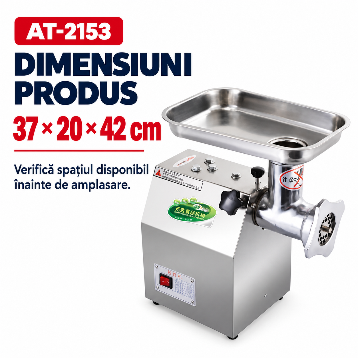 Mașină de tocat carne AT-2153, 850 W, capacitate 150 kg/h, 185 rpm