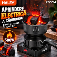 Aprinzător Electric Cărbuni HALEY HY-8614, 500W, 220–240V, 50/60Hz, Multifuncțional, pentru Aprindere Cărbuni, Încălzire, Preparare Cafea, Tămâie și Ceară, 2 Tăvi Incluse