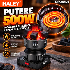 Aprinzător Electric Cărbuni HALEY HY-8614, 500W, 220–240V, 50/60Hz, Multifuncțional, pentru Aprindere Cărbuni, Încălzire, Preparare Cafea, Tămâie și Ceară, 2 Tăvi Incluse