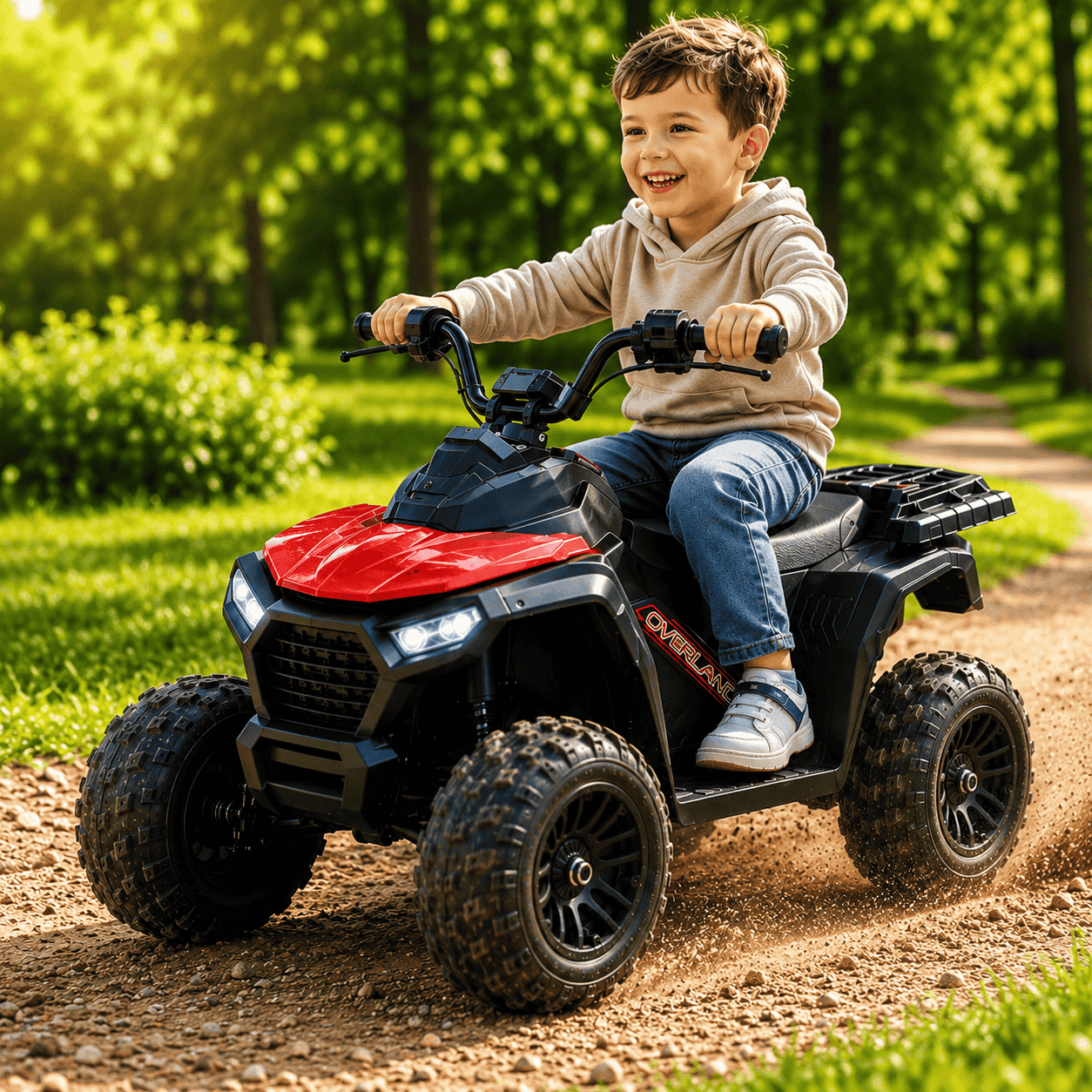ATV Electric KIDOO pentru Copii 6V, Motor 380, Faruri LED, Pornire cu Buton, Design Off-Road, Roșu