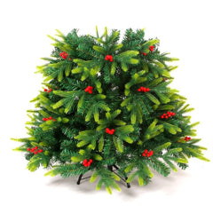 Brad artificial de munte, AT PERFORMANCE®, 210cm, 355 ramuri, 2 modele de frunze, cu boabe scoruse rosi artificiale, suport metalic, Verde.