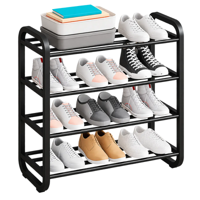 Suport pentru Pantofi cu 4 Niveluri, Raft Metalic pentru Încălțăminte, Organizator Modern pentru Hol, Dormitor și Dressing, 60 x 23 x 58 cm, Negru