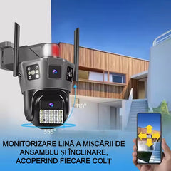 Cameră de Supraveghere AT PERFORMANCE® Exterior WiFi PTZ 360° – Dual Lens, Vedere Nocturnă Color, Detectare Mișcare