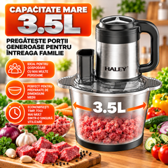Tocător Electric Multifuncțional HALEY HY-1244 – Putere de 1200W și vas de 3.5L din inox pentru tocare rapidă și versatilă
