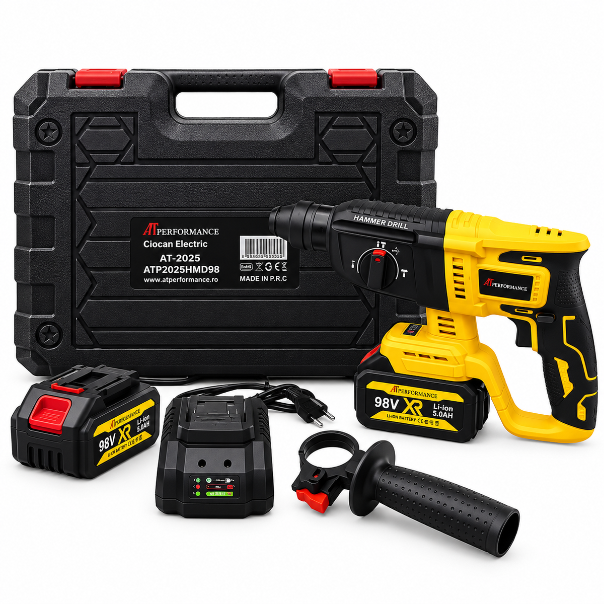 Mașină de Găurit cu Percuție AT PERFORMANCE® 98V, 3500RPM, 2 Acumulatori, Valiză Transport