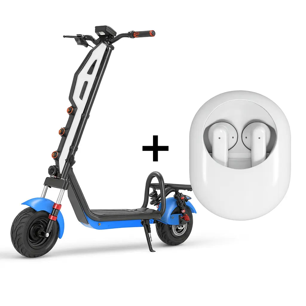 Pachet Premium – Trotinetă Electrică Off-Road, AT PERFORMANCE®, 1000W pliabilă – Viteză 45 km/h, Autonomie 45 km, Baterie 48V, 12Ah + Căști KLGO True Wireless Bluetooth cu Sunet Clar și Autonomie Extinsă