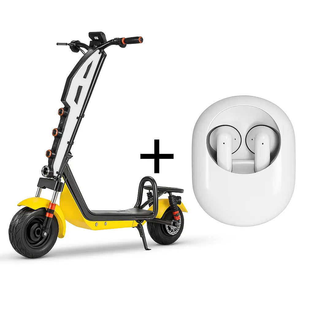 Pachet Premium – Trotinetă Electrică Off-Road, AT PERFORMANCE®, 1000W pliabilă – Viteză 45 km/h, Autonomie 45 km, Baterie 48V, 12Ah + Căști KLGO True Wireless Bluetooth cu Sunet Clar și Autonomie Extinsă