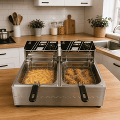 Friteuză Electrică Profesională Dublă AT Performance AT-82, 12L (2×6L, 5000W, Inox)
