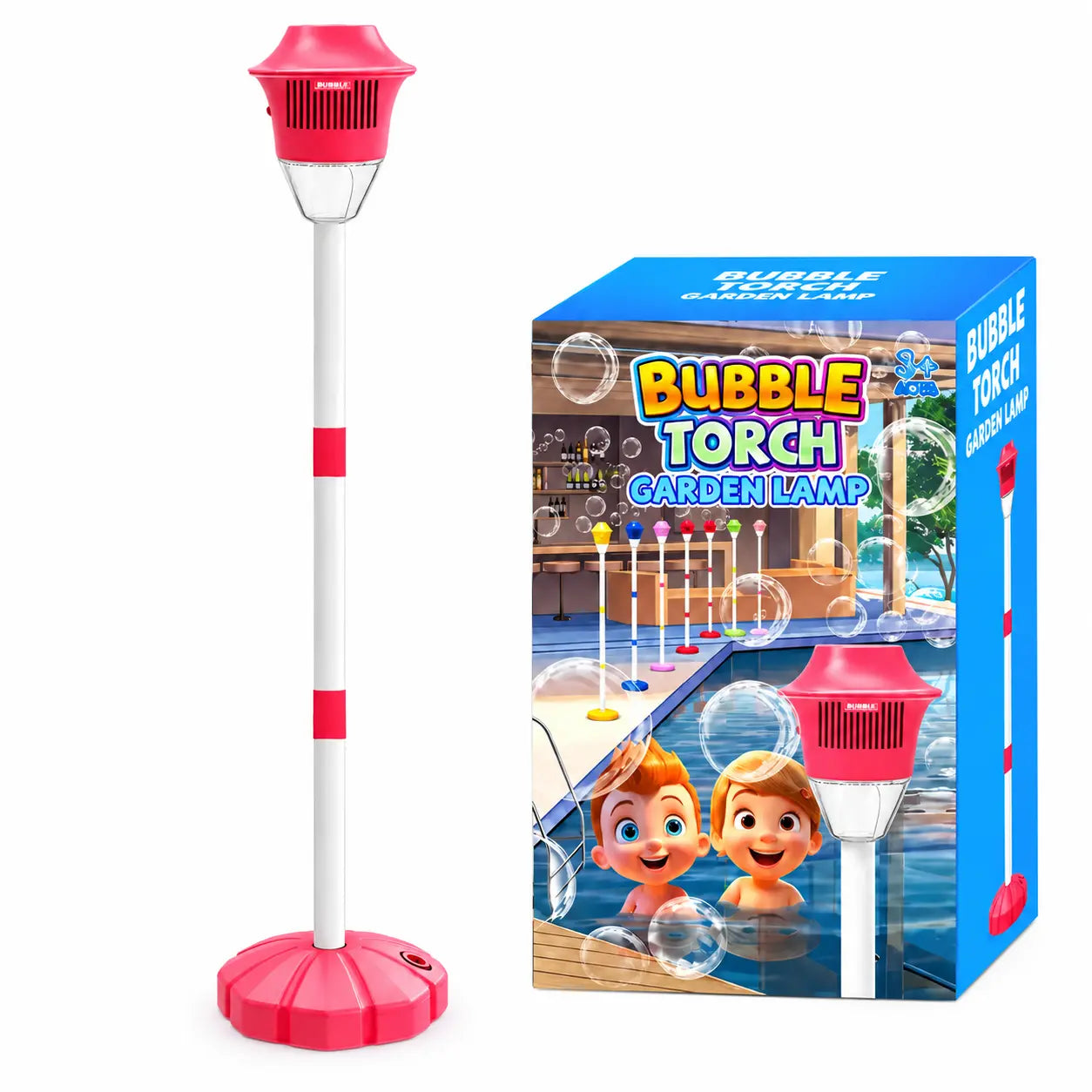 Lampă Bubble Torch pentru Copii cu Generator Automat de Baloane de Săpun,Roz Efecte Luminoase și Înălțime Reglabilă