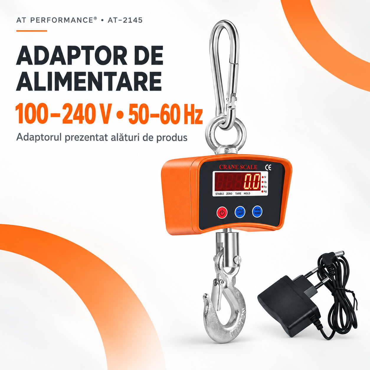 Cântar suspendat AT PERFORMANCE® AT-2145, 1000 kg, diviziune 100 g, baterie 3,7 V