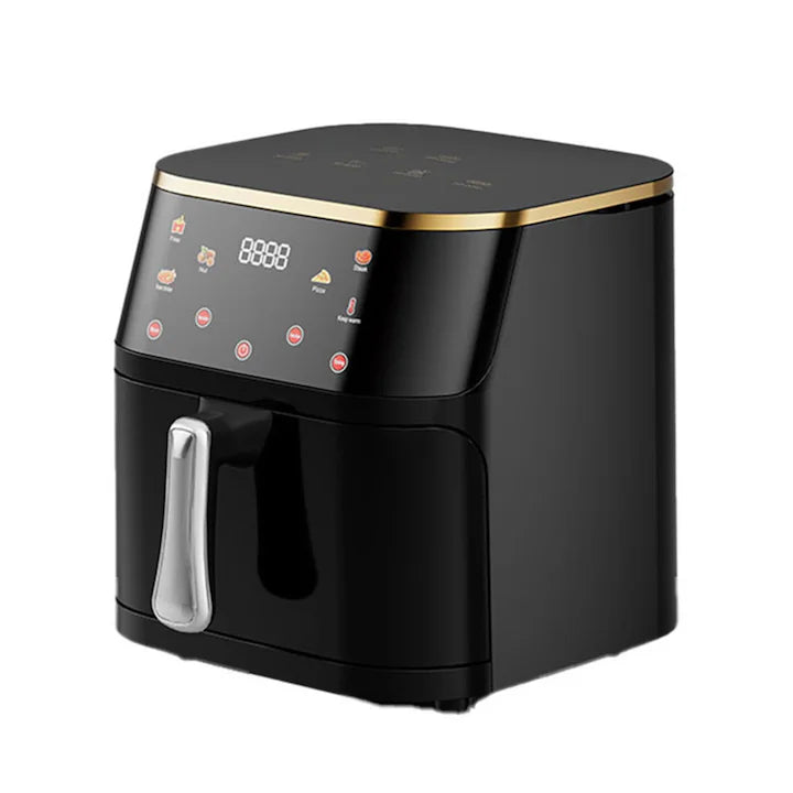 Friteuză cu Aer Cald 10L AT PERFORMANCE® – 2400W, Display Digital Touch, 8 Programe, cu Geam, Neagră + CADOU 50 Hârtii de Copt
