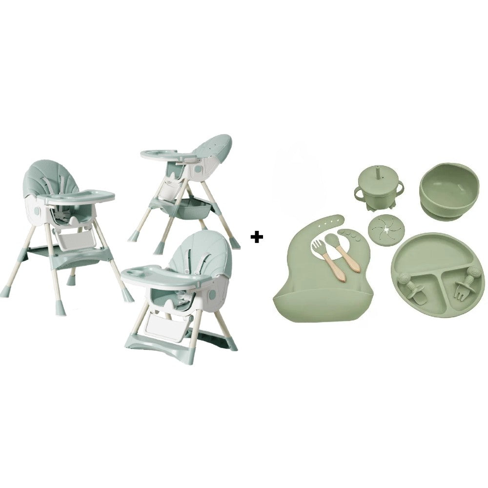 Pachet Promoțional Scaun Multifuncțional 4 în 1 KIDOO pentru Copii, Reglabil pe Înălțime și Înclinare, Design Modern și Portabil, Culoare Crem + Cadou Set 8 Piese Silicon pentru Hrănire Bebeluși