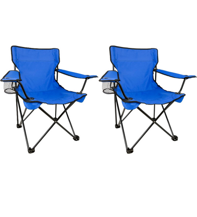 Set 2 Scaune pliabile AT PERFORMANCE® – Camping & Plajă, 120 kg, Suport băutură + Genți transport, Portabile, ușoare, pentru drumeții, picnic, pescuit – Albastru