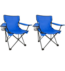 Set 2 Scaune pliabile AT PERFORMANCE® – Camping & Plajă, 120 kg, Suport băutură + Genți transport, Portabile, ușoare, pentru drumeții, picnic, pescuit – Albastru