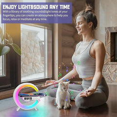 Lampa led RGB de masa 3in1, At Performance, cu Statie incarcare wireless, Muzica Bluetooth, FM, USB, 1500mh, Alb