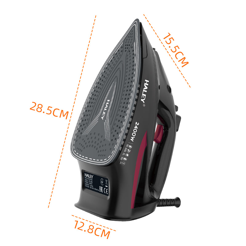 Fier de călcat cu abur HALEY® HY-2060, 2400W, Talpă ceramică, Abur vertical, Auto-curățare,  Negru