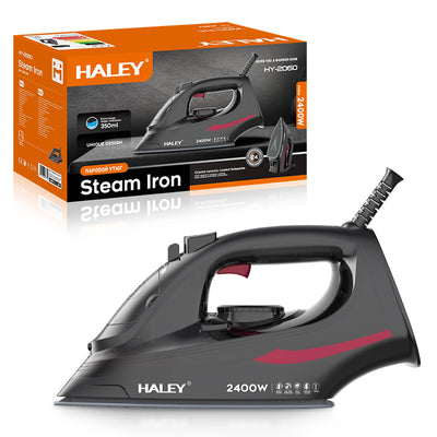 Fier de călcat cu abur HALEY® HY-2060, 2400W, Talpă ceramică, Abur vertical, Auto-curățare,  Negru