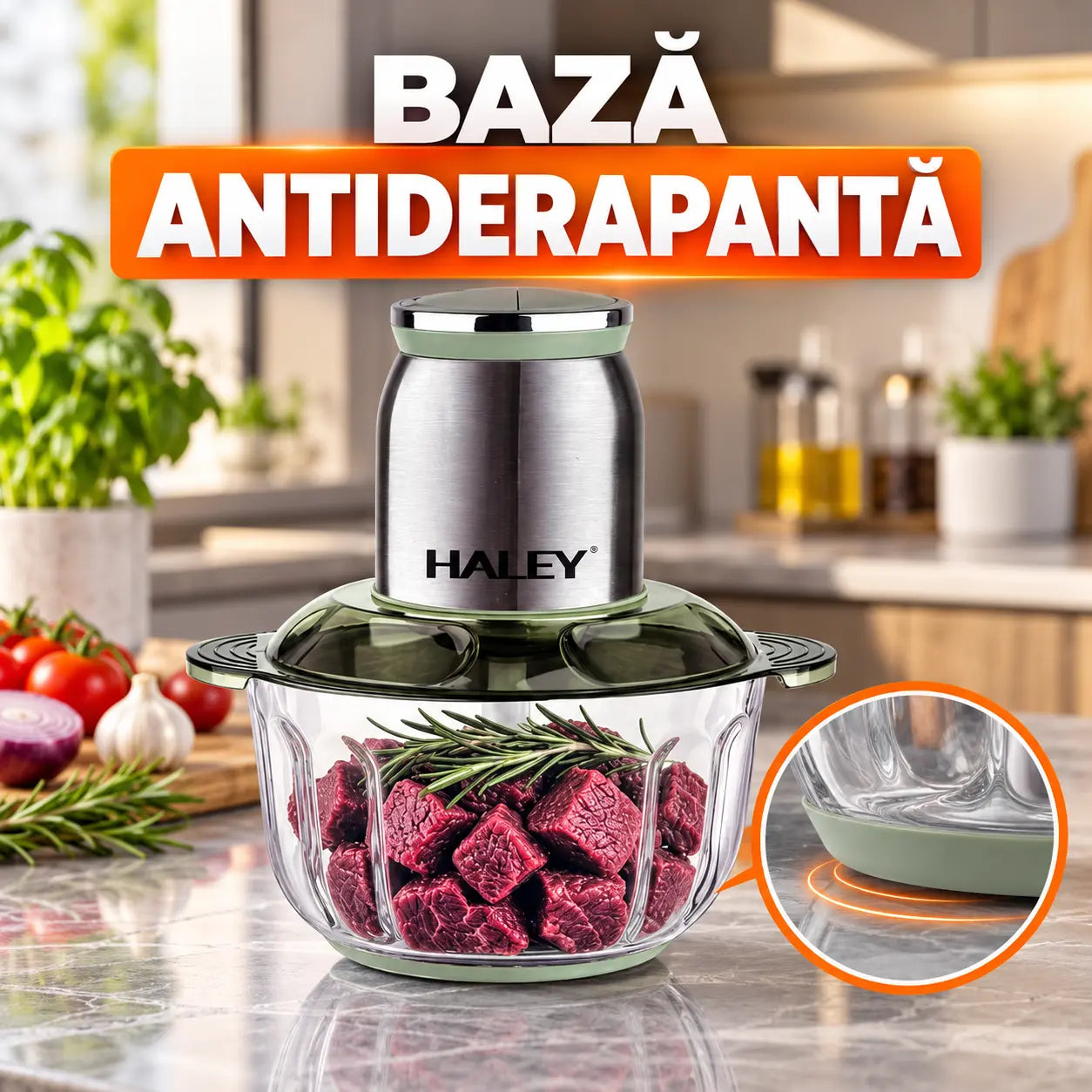 Tocător de alimente HALEY HY-1265, 1200 W, capacitate 5 L, 6 lame, 2 viteze, corp din oțel inoxidabil