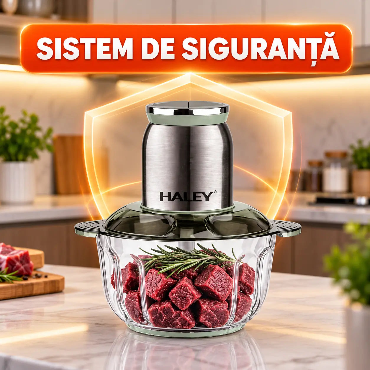 Tocător de alimente HALEY HY-1265, 1200 W, capacitate 5 L, 6 lame, 2 viteze, corp din oțel inoxidabil