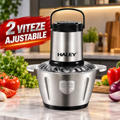Tocător de alimente HALEY HY-1227, 1000 W, capacitate 3 L, 4 lame, 2 viteze, corp din oțel inoxidabil